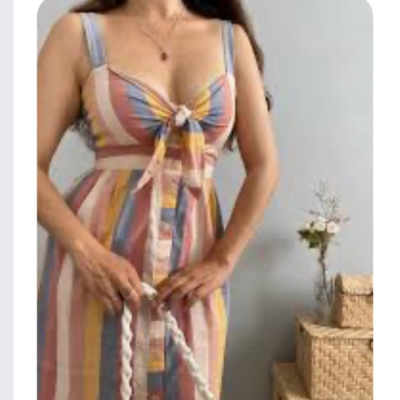 Madewell Tie-Front Sherbert Striped Cotton Midi Dress Size 6 - Picture 2 of 11